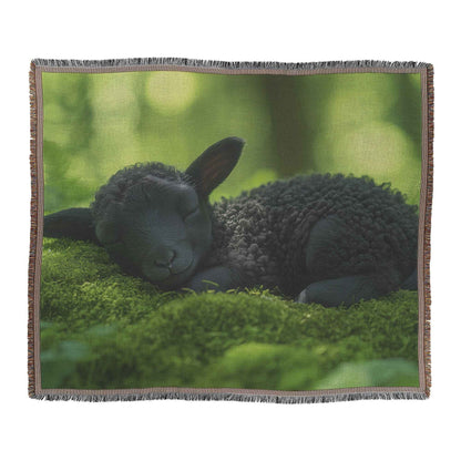 Black Lamb Sleeping on Soft Moss in a Serene Forest Scene Christian Throw Blanket  Cozy Woven Kids Comfort Blanket with Hope  Holy Faith Inspired Prayer Healing Blanket for Children
