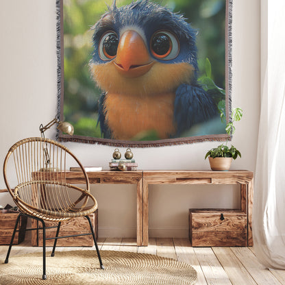 Blue and Orange Bird in Forest Christian Throw Blanket  Cozy Woven Kids Comfort Blanket with Tranquility  Holy Faith Inspired Prayer Healing Blanket for Children - Awakening Righteousness