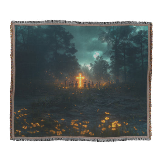 Children Gathered Around Cross Blanket  Cozy Woven Kids Faith Blanket with Nighttime Serenity  Holy Faith Inspired Prayer Healing Blanket for Children - Awakening Righteousness