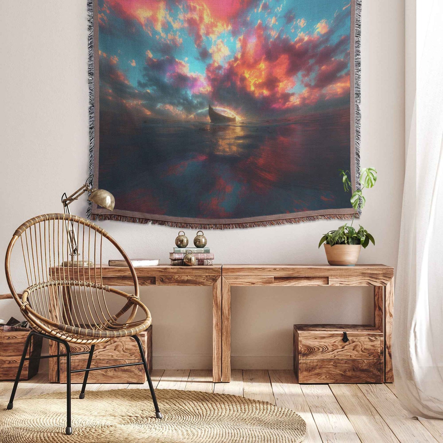 Colorful Sunset Over Ocean with Noah's Ark Christian Throw Blanket  Cozy Woven Kids Comfort Blanket with Hope  Holy Faith Inspired Prayer Healing Blanket for Children