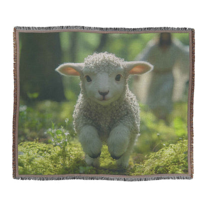 Joyful Lamb in Enchanted Forest with Jesus Christ Christian Woven Throw Blanket  Cozy Woven Kids Comfort Blanket  Holy Faith Inspired Healing Blanket for Children