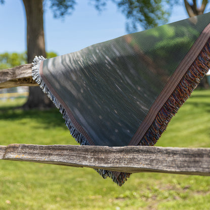Majestic Dolphins Leaping with Waterfall  Tropical Jungle Woven Throw Blanket  Nature-Inspired Home Décor for Wildlife and Ocean Lovers - Awakening Righteousness