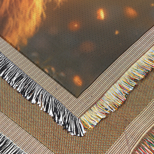 Majestic Lion with Golden Mane Woven Throw Blanket  Serene Wildlife Blanket with Sunset Glow and Shimmering Fireflies for Nature Lovers  Perfect for Living Room Bedroom or Office Décor - Awakening Righteousness