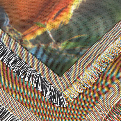 Orange Parrot in Tropical Rainforest Throw Blanket  Cozy Woven Comfort Blanket with Vibrant Wildlife Scene  Nature-Inspired Healing Blanket - Awakening Righteousness