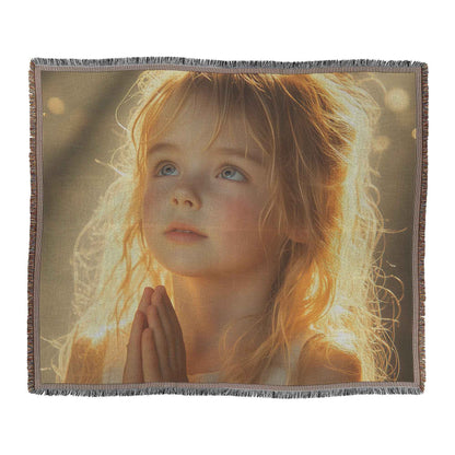 Serene Little Girl in Prayer Christian Throw Blanket  Cozy Woven Kids Comfort Blanket  Holy Faith Inspired Healing Blanket for Children