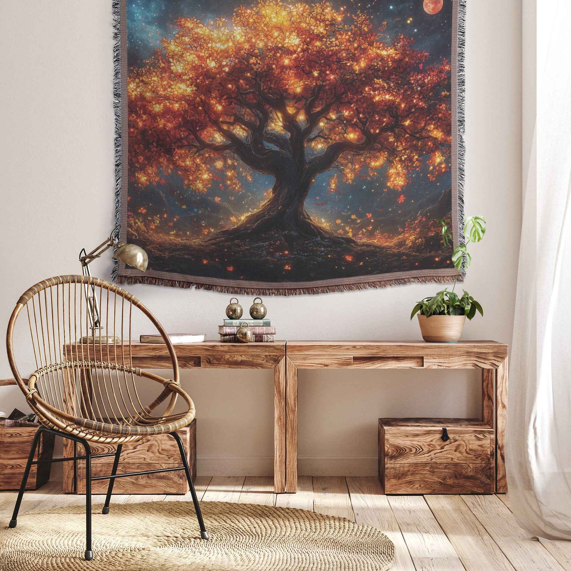 Tree of Life Adorned with Vibrant Autumn Leaves Christian Throw Blanket  Cozy Woven Kids Comfort Blanket  Holy Faith Inspired Healing Blanket for Children