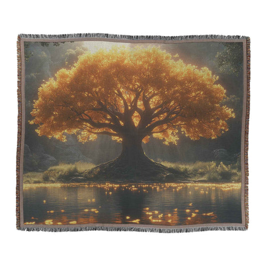 Tree of Life with Golden Leaves In The Garden Of Eden Christian Throw Blanket  Cozy Woven Kids Comfort Blanket  Nature-Inspired Faith Healing Blanket