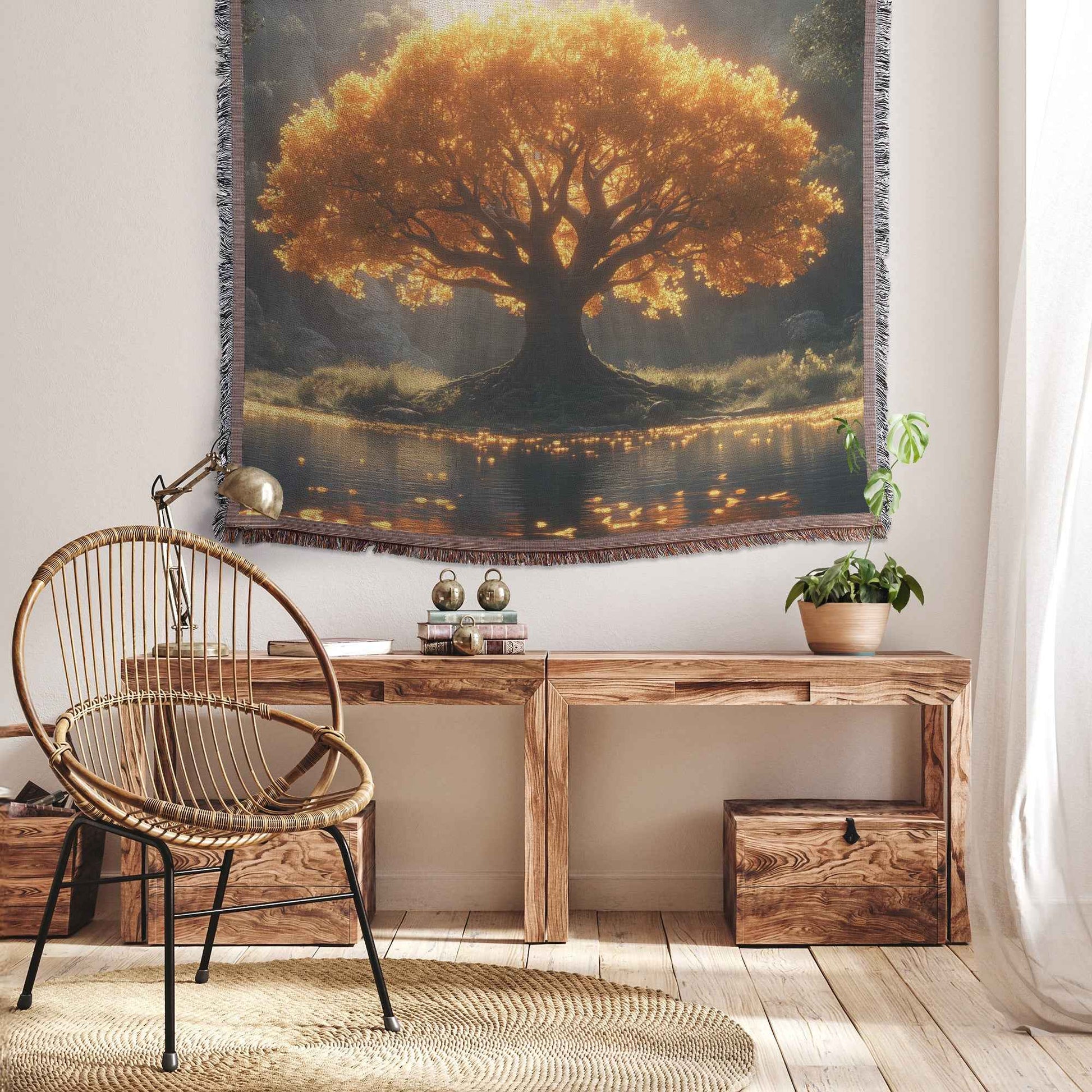 Tree of Life with Golden Leaves In The Garden Of Eden Christian Throw Blanket  Cozy Woven Kids Comfort Blanket  Nature-Inspired Faith Healing Blanket