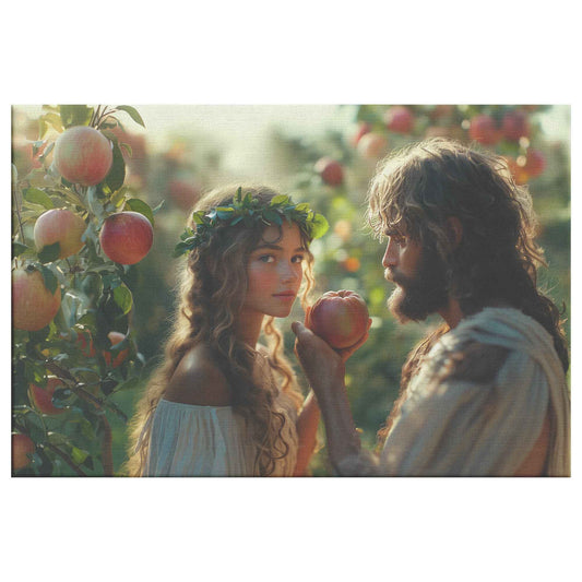 Adam and Eve A Breathtaking Portrait in the Lush Garden of Eden   Christian Canvas Wall Art Decor