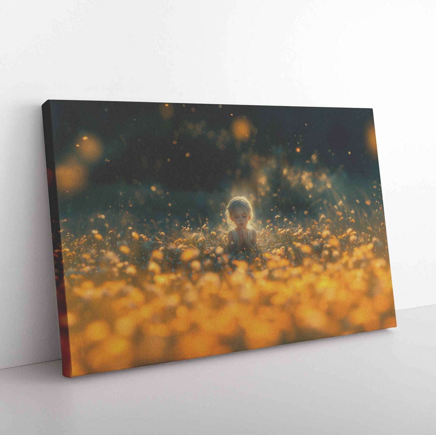 A Little Girl Amidst a Golden Sea of Dandelions   Enchanting Christian Canvas Wall Art Decor