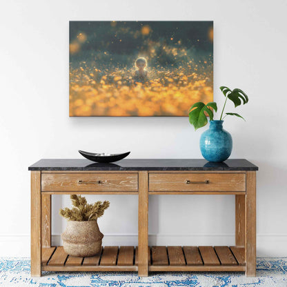 A Little Girl Amidst a Golden Sea of Dandelions   Enchanting Christian Canvas Wall Art Decor