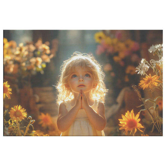 A Young Girl's Prayer Amongst Nature's Blooms   Uplifting Christian Canvas Wall Art Decor