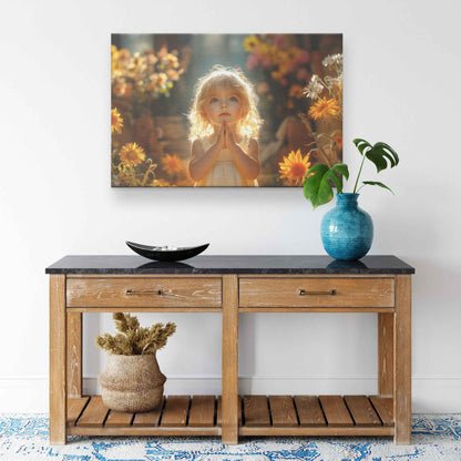 A Young Girl's Prayer Amongst Nature's Blooms   Uplifting Christian Canvas Wall Art Decor