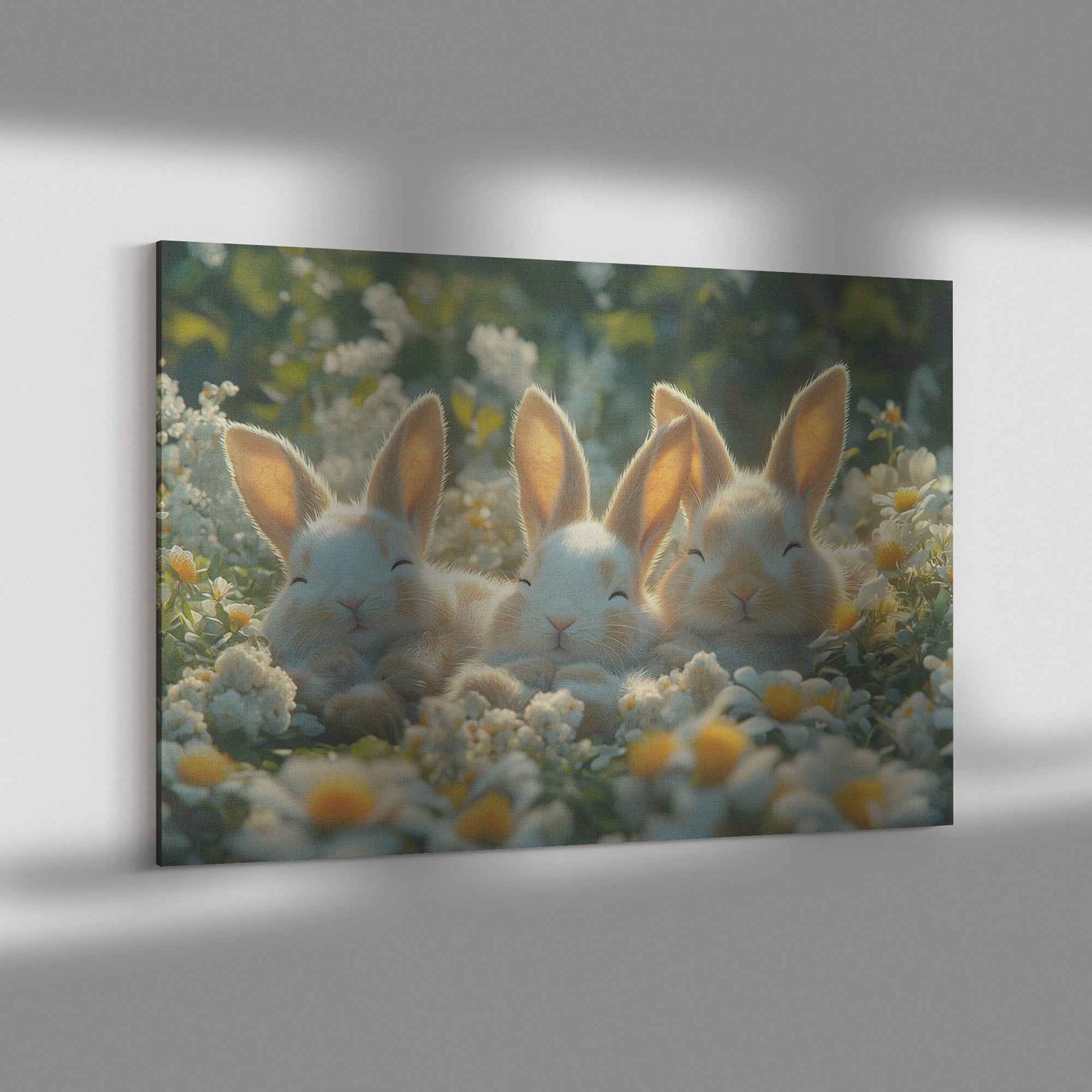 Adorable Baby Bunnies in Daisy Field Christian Canvas Wall Art Decor
