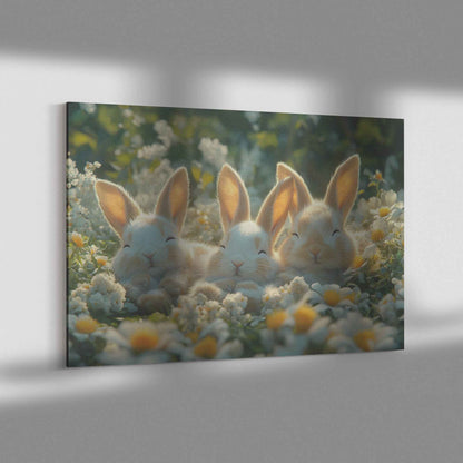 Adorable Baby Bunnies in Daisy Field Christian Canvas Wall Art Decor