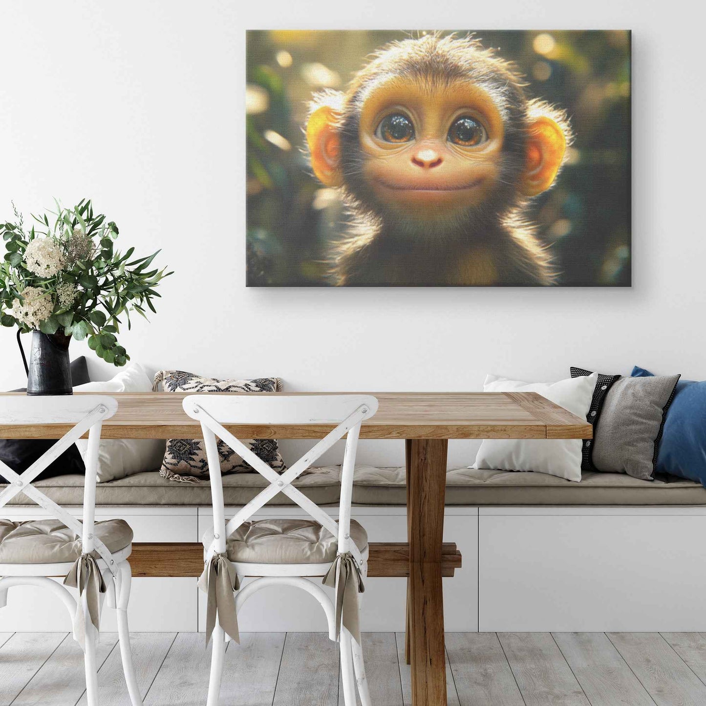 Adorable Baby Monkey in a Sunlit Forest Canvas Wall Art Decor