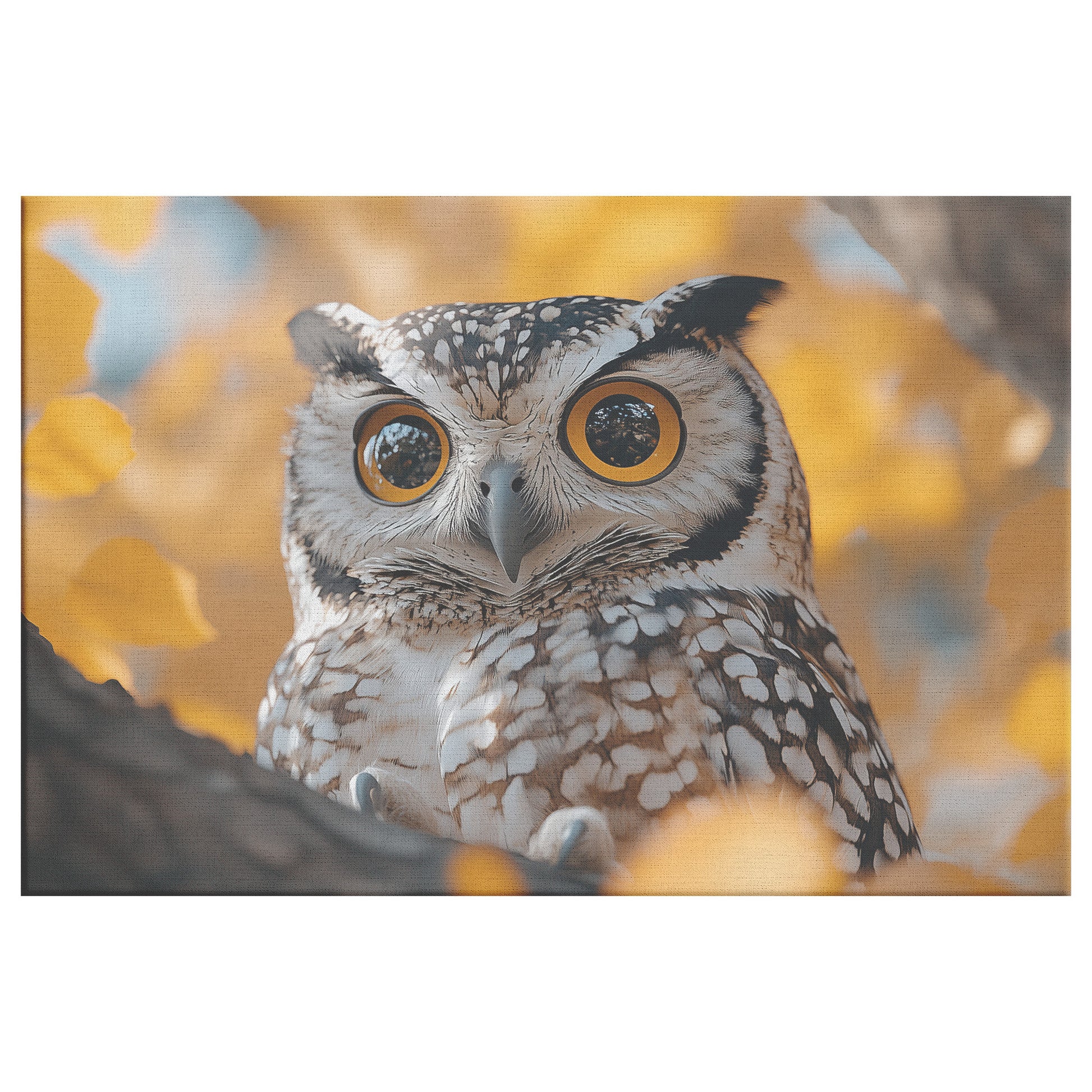 Beautiful Owl with Large Eyes Sitting on Tree Branch in Autumn Surrounded Yellow Leaves  Autumn Wildlife Art for Home Living Room or Office  Canvas Wall Art Decor - Awakening Righteousness