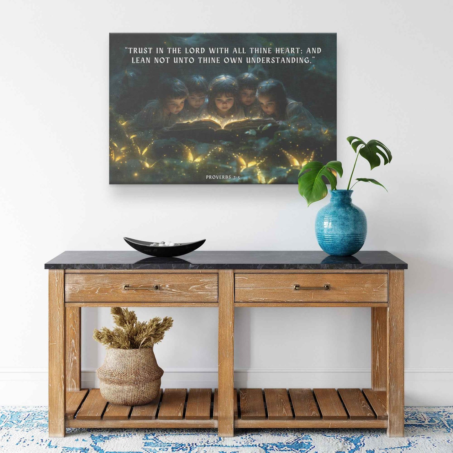 Children Reading The Glowing Bible Word Of God With Proverbs 35 Scripture Bible Adventures Canvas Wall Art Decor
