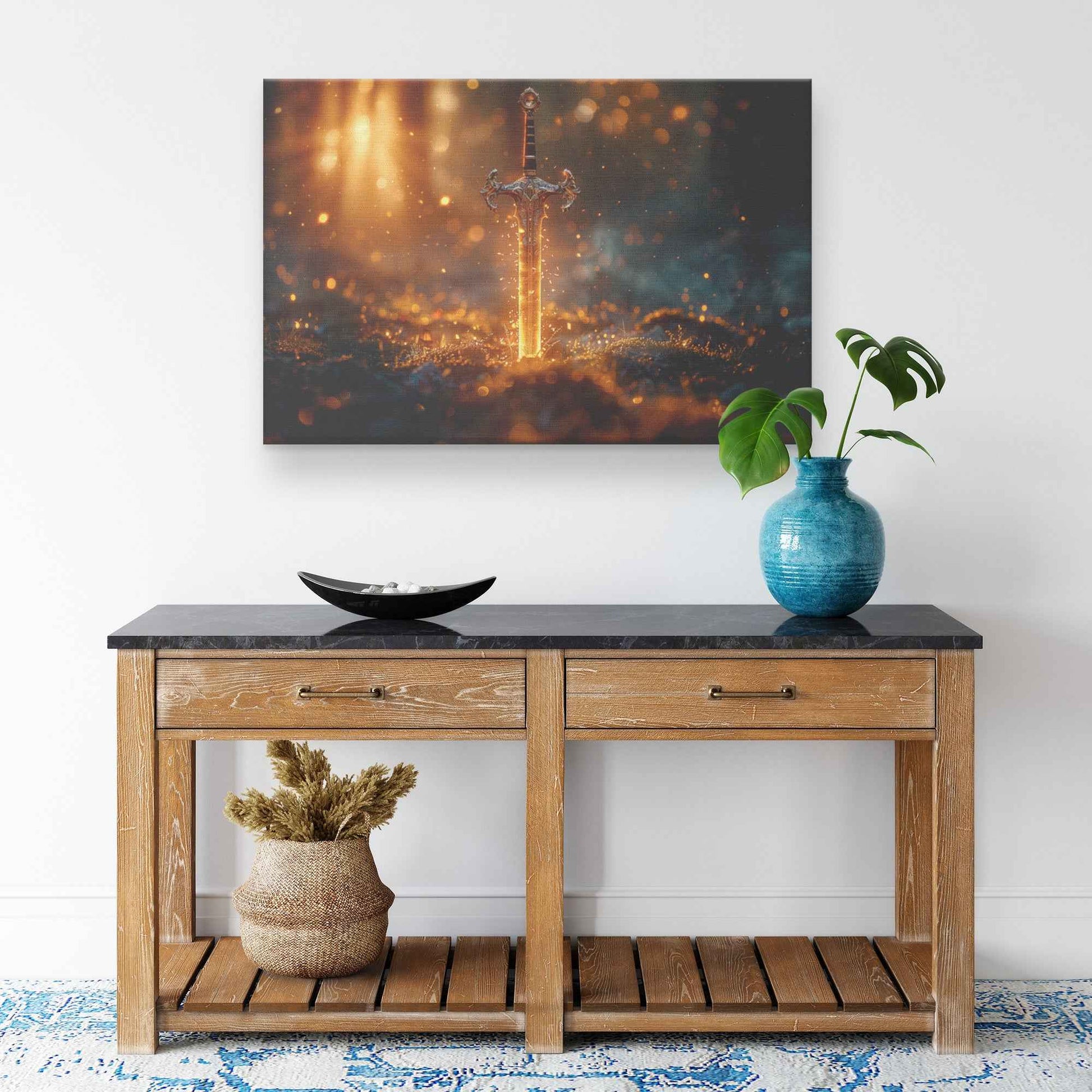 Divine Strength and Protection: The Shining Sword –   Christian Canvas Wall Art Decor