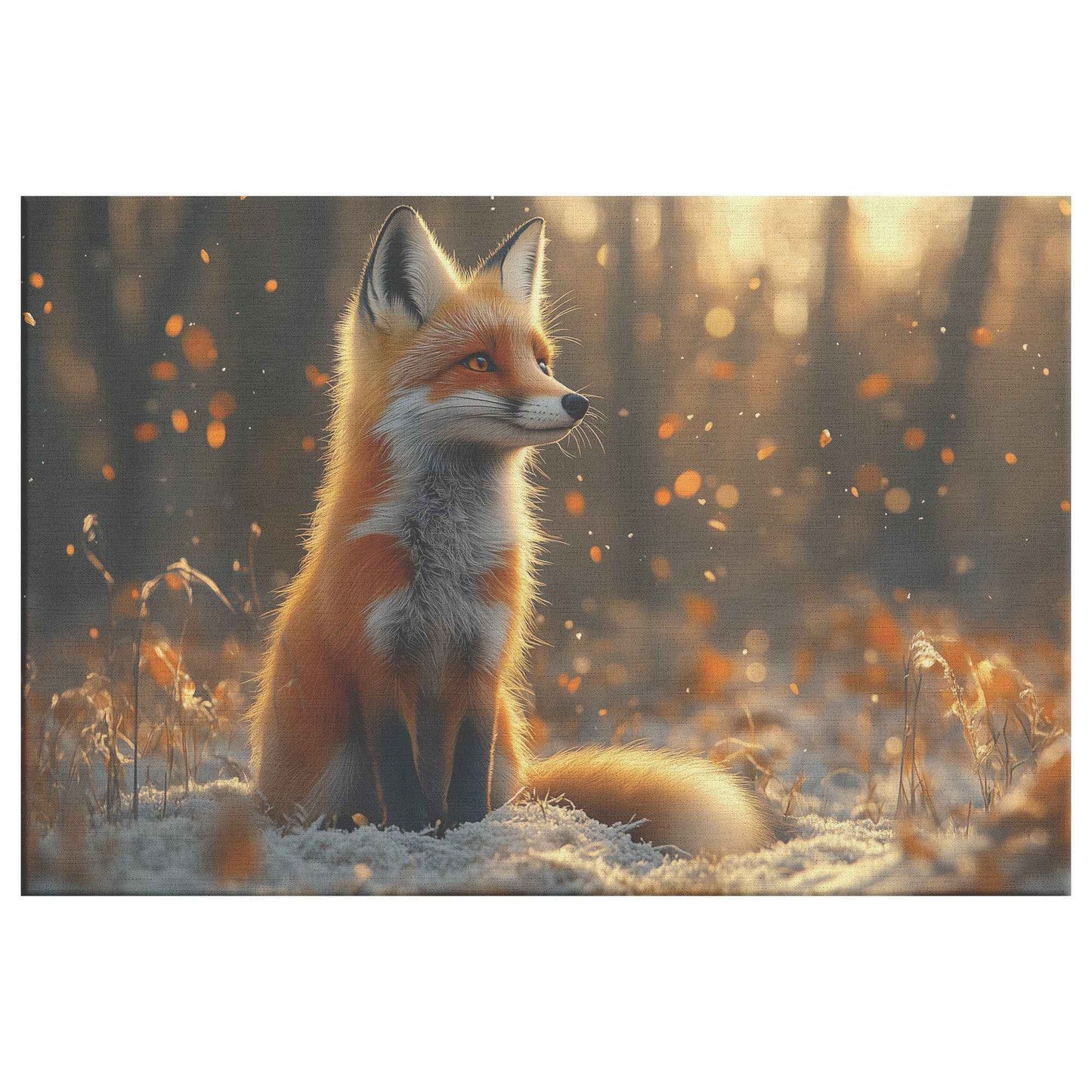 Enchanted Fox in Golden Forest   Christian Canvas Wall Art Decor