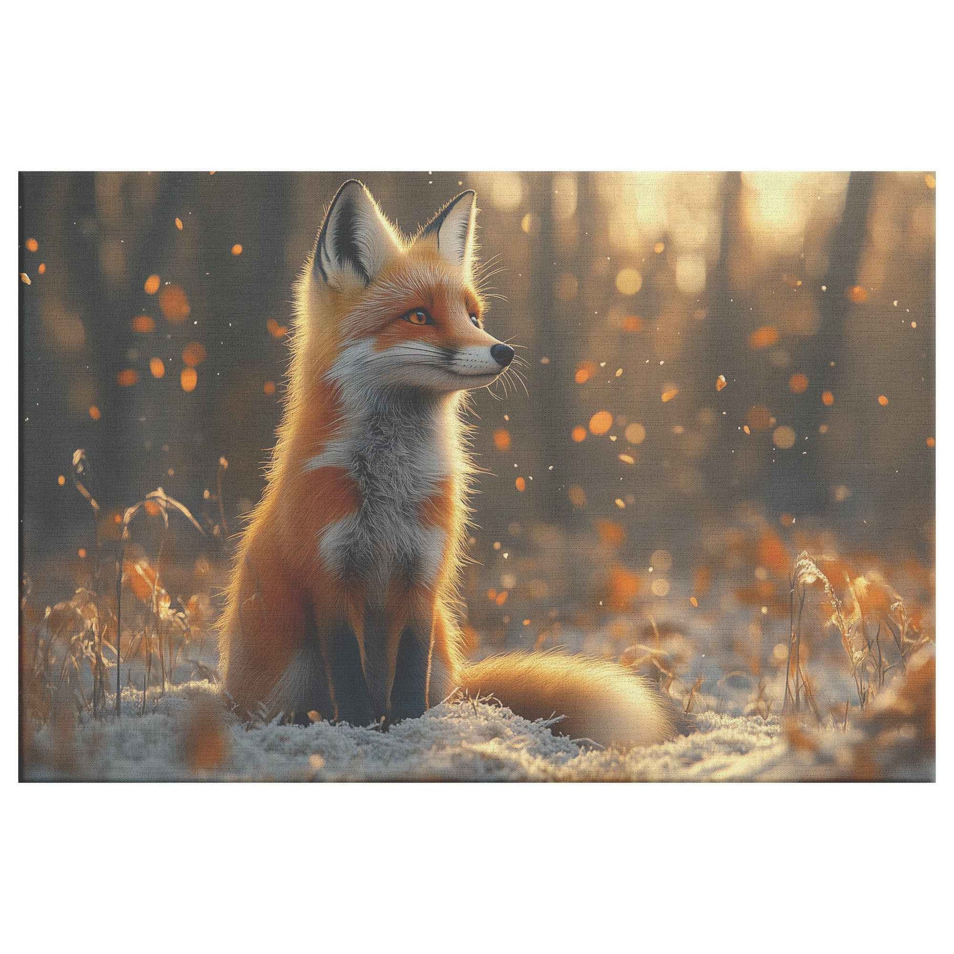 Enchanted Fox in Golden Forest   Christian Canvas Wall Art Decor