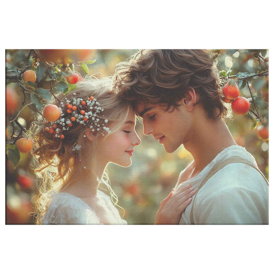 Eternal Love Adam and Eve Embraced in a Dreamy Orchard of Apple Trees Romantic Canvas Wall Art Decor