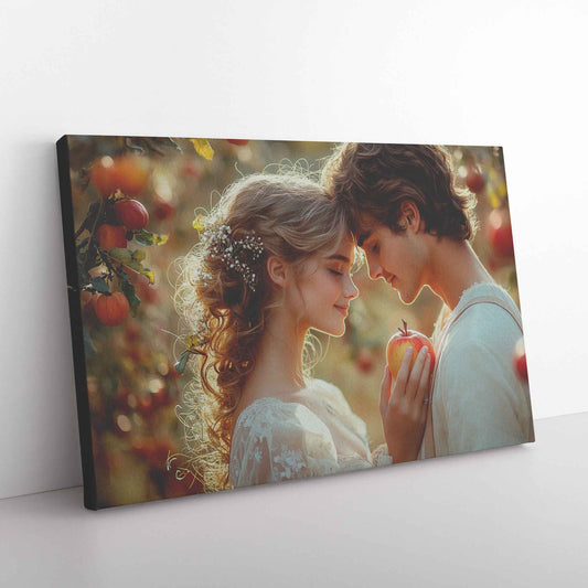 Eve and Adam A Timeless Love Under Sunlit Apple Trees   Enchanting Canvas Wall Art Decor
