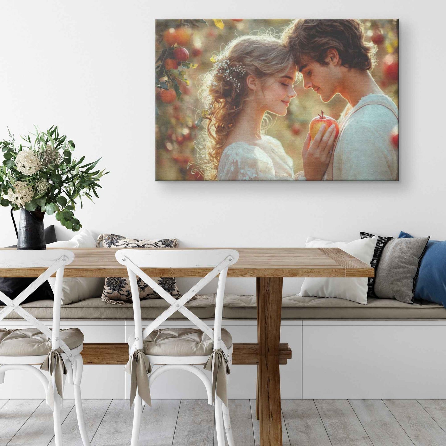 Eve and Adam A Timeless Love Under Sunlit Apple Trees   Enchanting Canvas Wall Art Decor