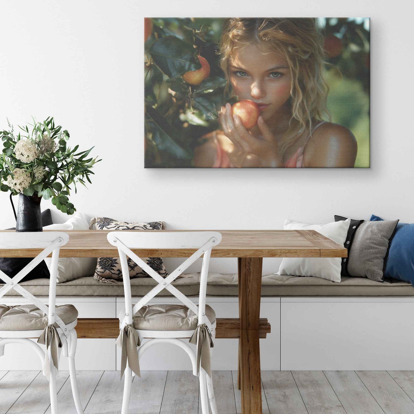 Eve's Temptation Enchanting Beauty in the Orchard   Captivating Canvas Wall Art Decor