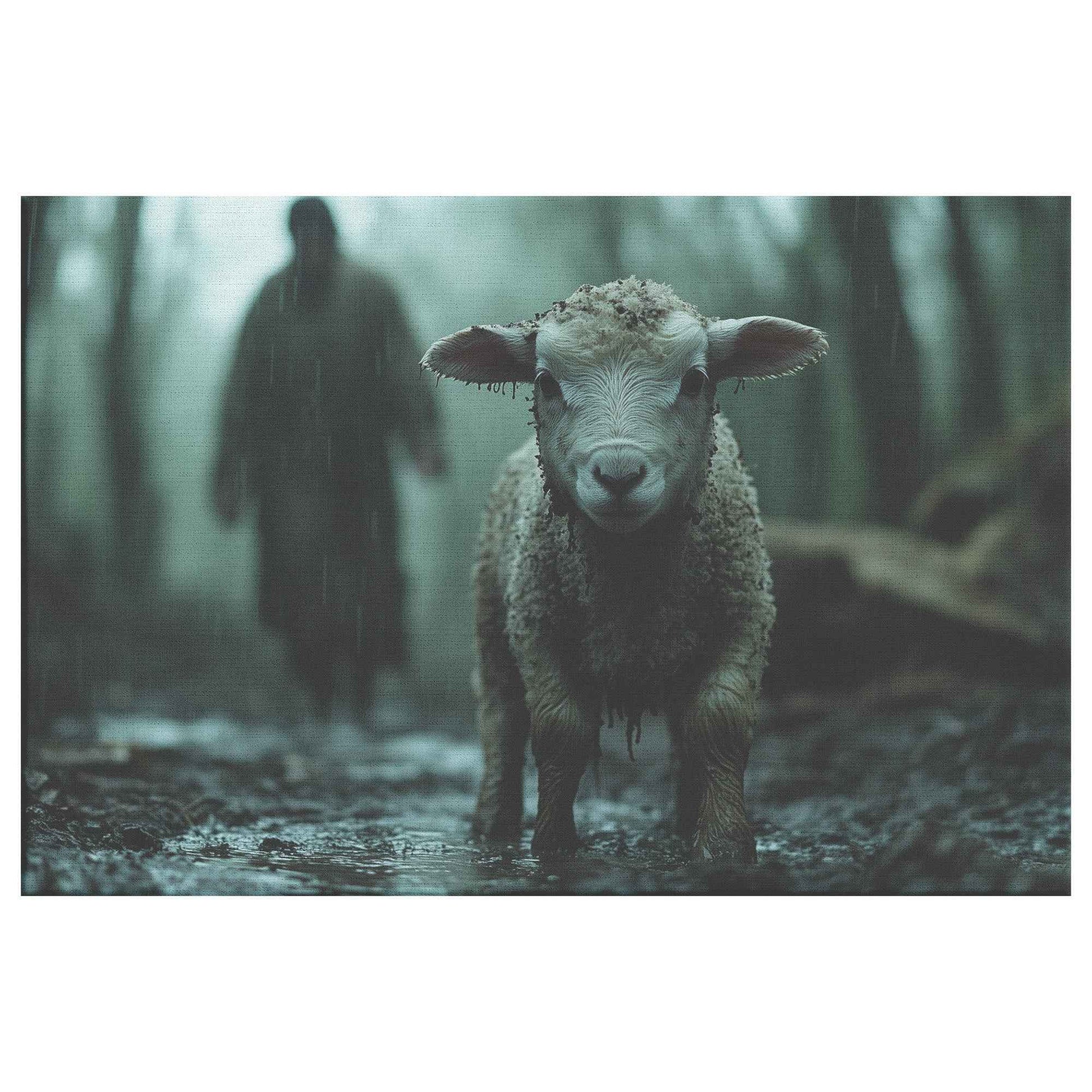 Faith in the Rain A Lamb's Plea for Comfort   Christian Canvas Wall Art Decor