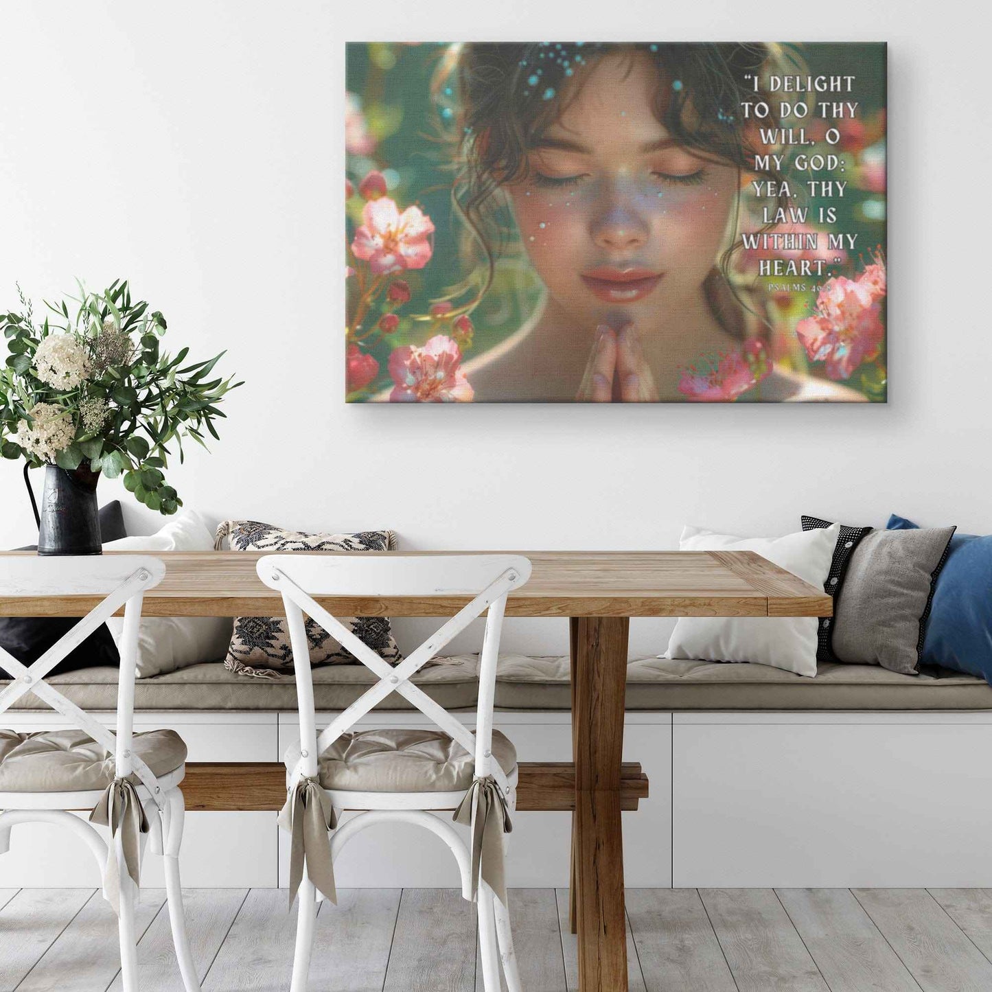 Girl Praying Psalms 4 08 I delight to do thy will O my God yea thy law is within my heart Christian Canvas Wall Art