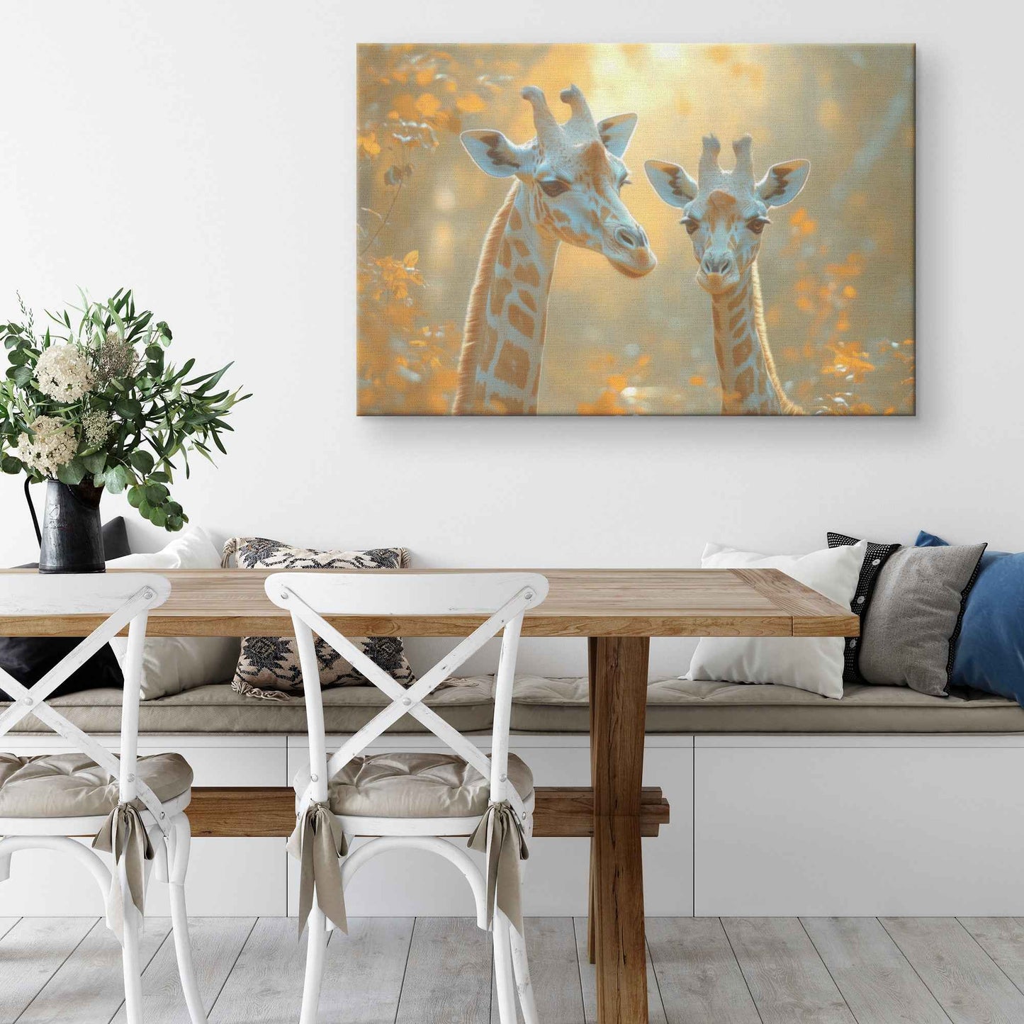Golden Embrace of Gentle Giraffes in the Savanna   Christian Canvas Wall Art Decor
