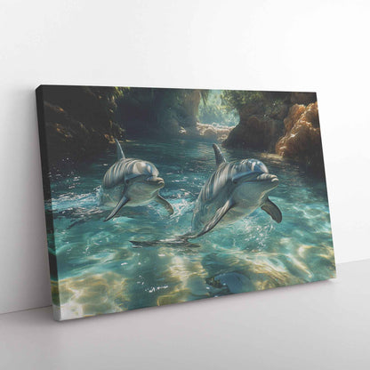 Graceful Dolphins Swimming in Crystal-Clear Waters   Christian Canvas Wall Art Decor