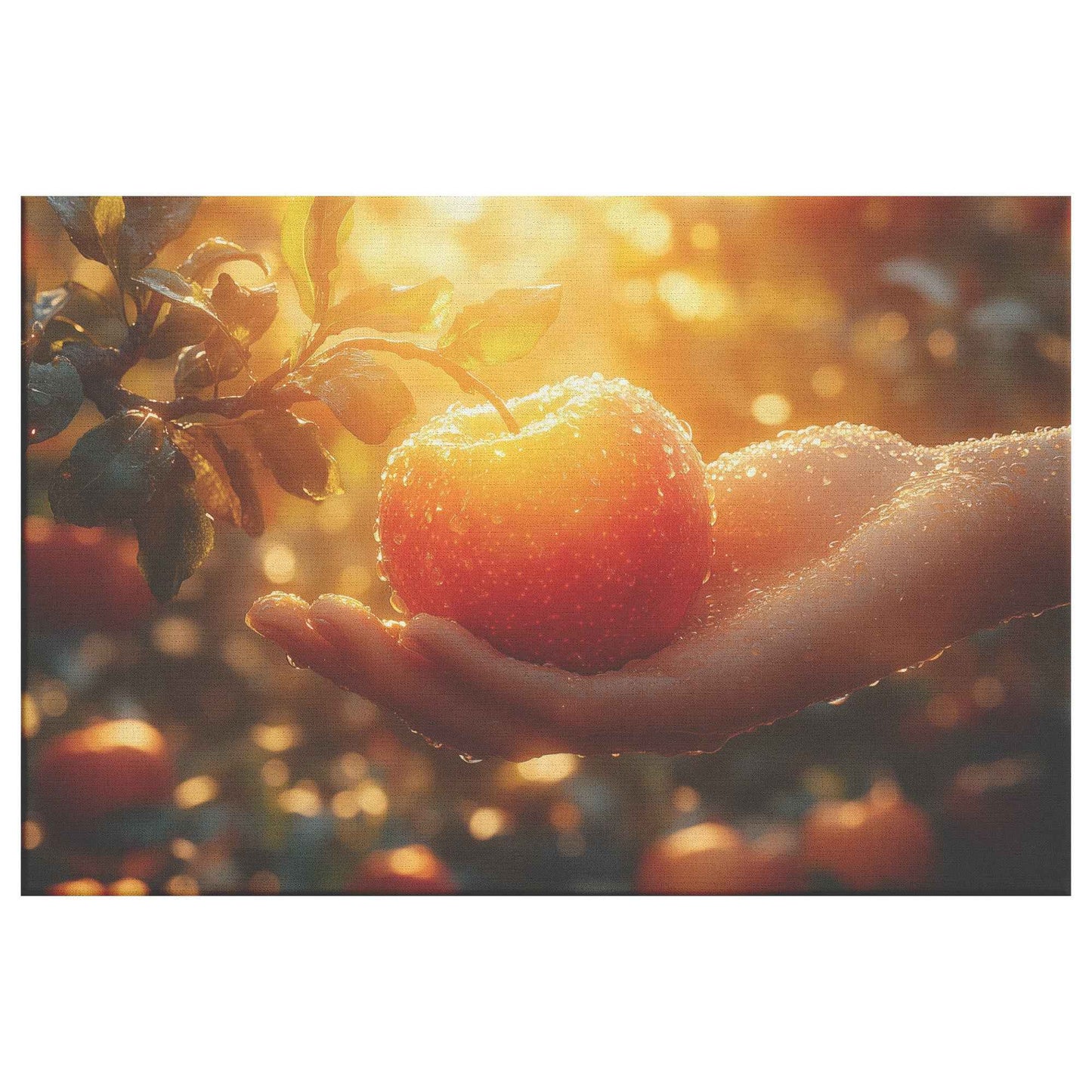 Hand of Temptation A Glorious Apple in the Orchard's Embrace   Christian Canvas Wall Art Decor