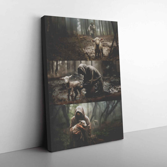 He Ran He Rescued He Carried Jesus Christ Helping Lost Lamb Serving His Children Christian Canvas Art Home Decor