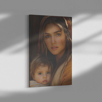Heartfelt Embrace A Mothers Love Illuminated in Warm Tones Christian Canvas Wall Art Decor