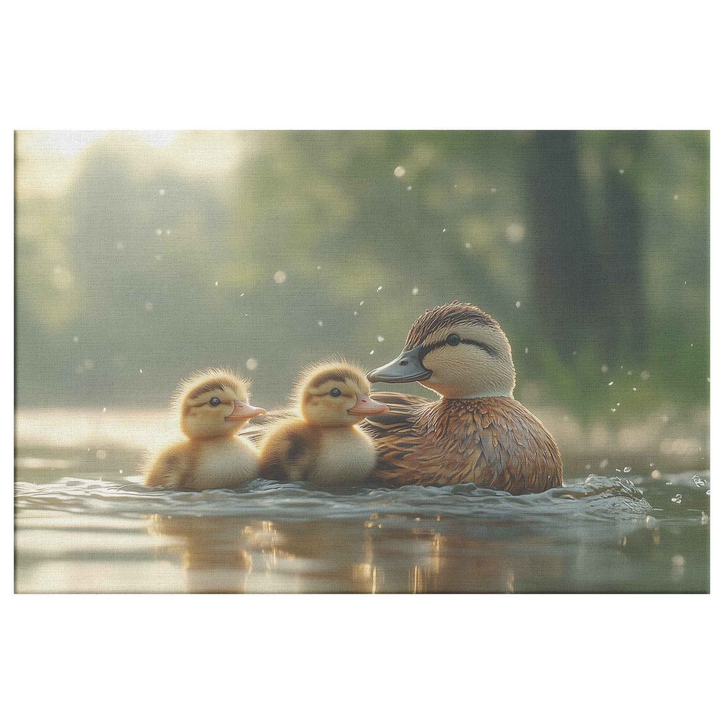 Heartwarming Ducklings Swimming with Their Mother   Christian Canvas Wall Art Decor