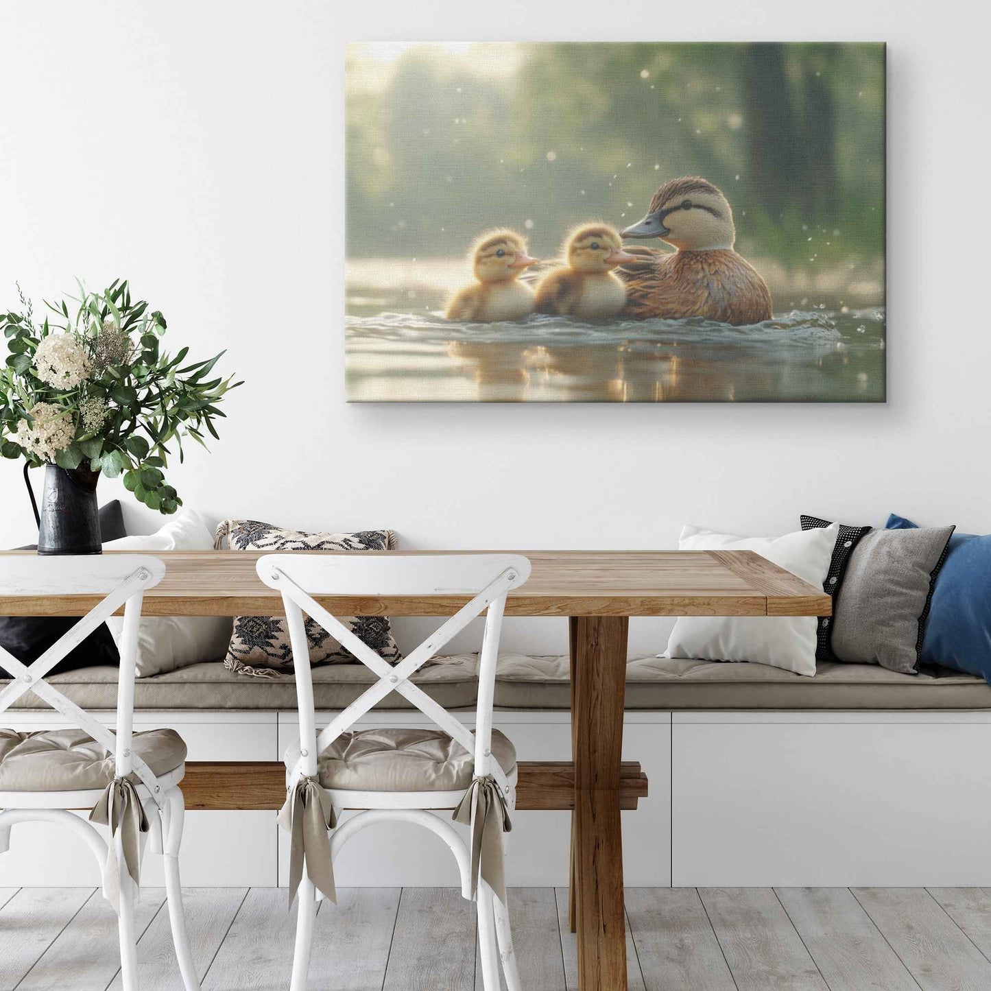 Heartwarming Ducklings Swimming with Their Mother   Christian Canvas Wall Art Decor