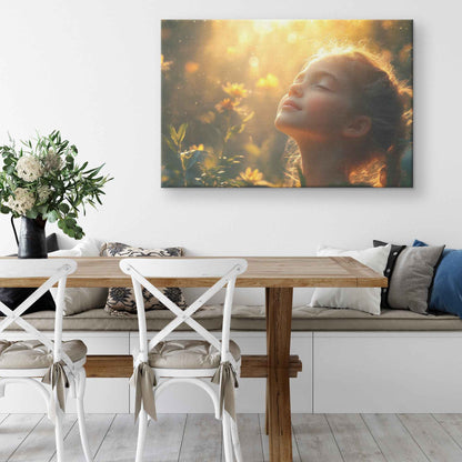 Heavenly Glow Young Girl in Prayer Surrounded Blossoms   Inspiring Christian Canvas Wall Art Decor