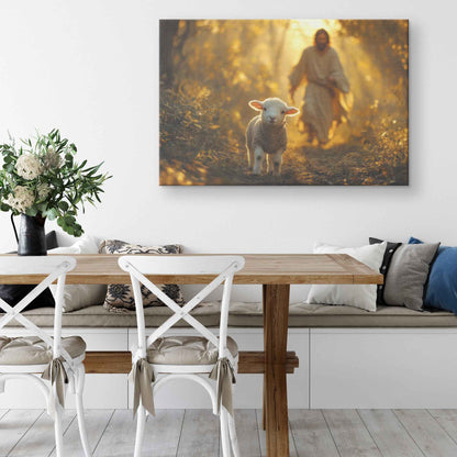 Jesus with Lamb Serene Forest Décor Inspirational High Resolution Photography for Faithful Home   Christian Canvas Wall Art Decor
