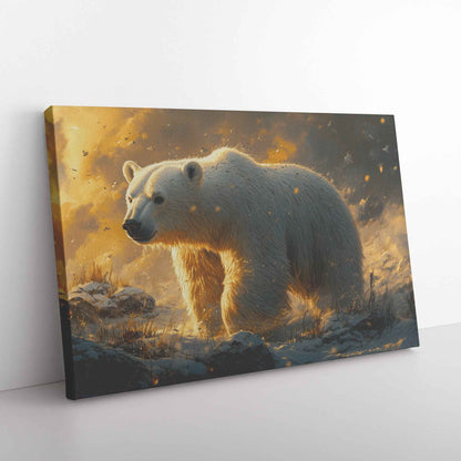 Majestic Polar Bear in Golden Snowfall   Christian Canvas Wall Art Decor