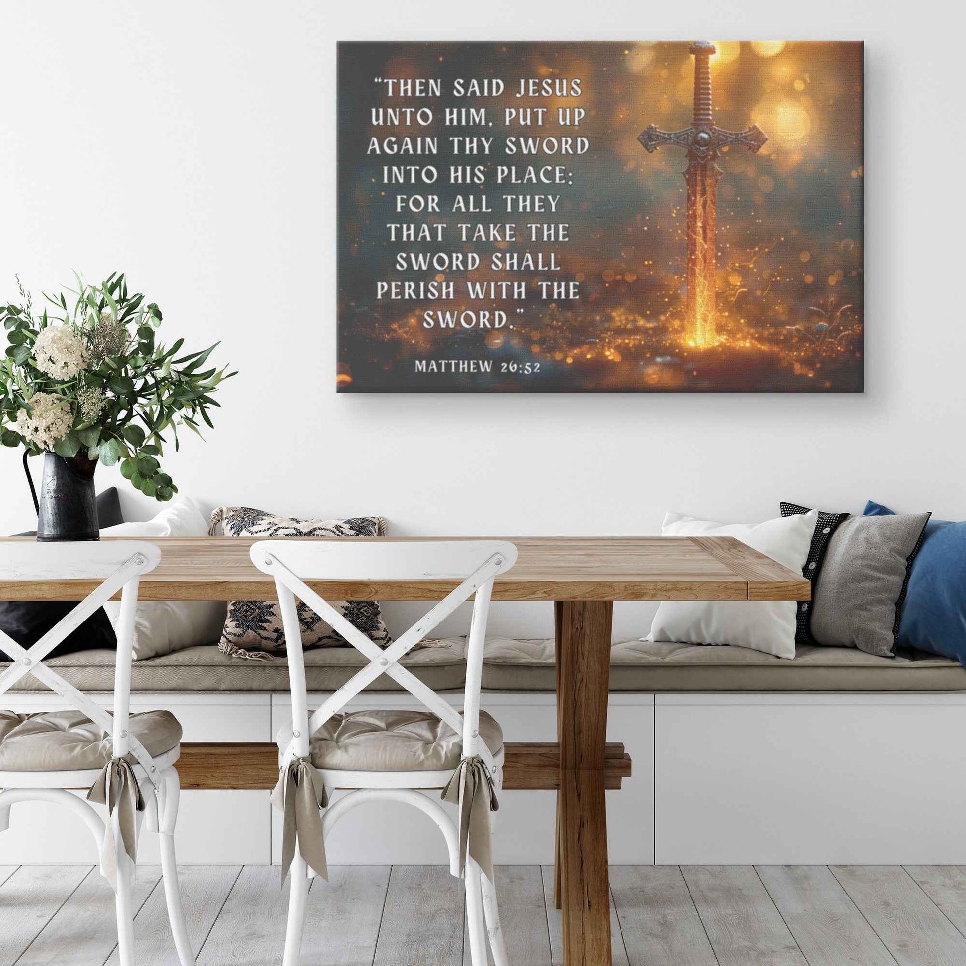 Majestic Sword of Righteousness Glowing Faith and Divine Protection Matthew 2652   Christian Canvas Wall Art Decor