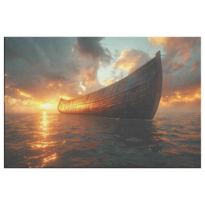 Noah's Ark Majestically Adrift at Dawn A Serene Embrace of Hope and Tranquility on the Ocean   Inspiring Christian Canvas Wall Art Decor