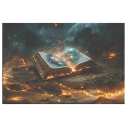 Open Glowing Bible With God Cosmos Creation Inside Book Canvas Art