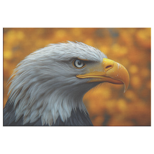 Portrait of Bald Eagle Looking Ahead with Yellow Autumn Background  Majestic Bird Art Fall Wildlife Decor Nature Canvas Wall Art for Home Living Room or Office  Canvas Wall Art Decor - Awakening Righteousness