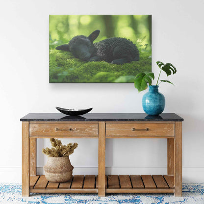Restful Lamb in Tranquil Forest Peaceful Calm and Natural Beauty   Christian Canvas Wall Art Decor
