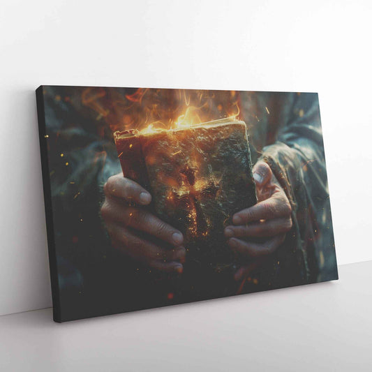 Righteous Man Holding Bible On Fire For Jesus Christ