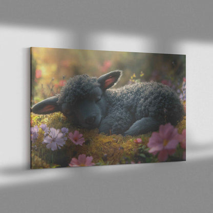 Serene Lamb in Blooming Moss Adorable Peacefulness   Christian Canvas Wall Art Decor