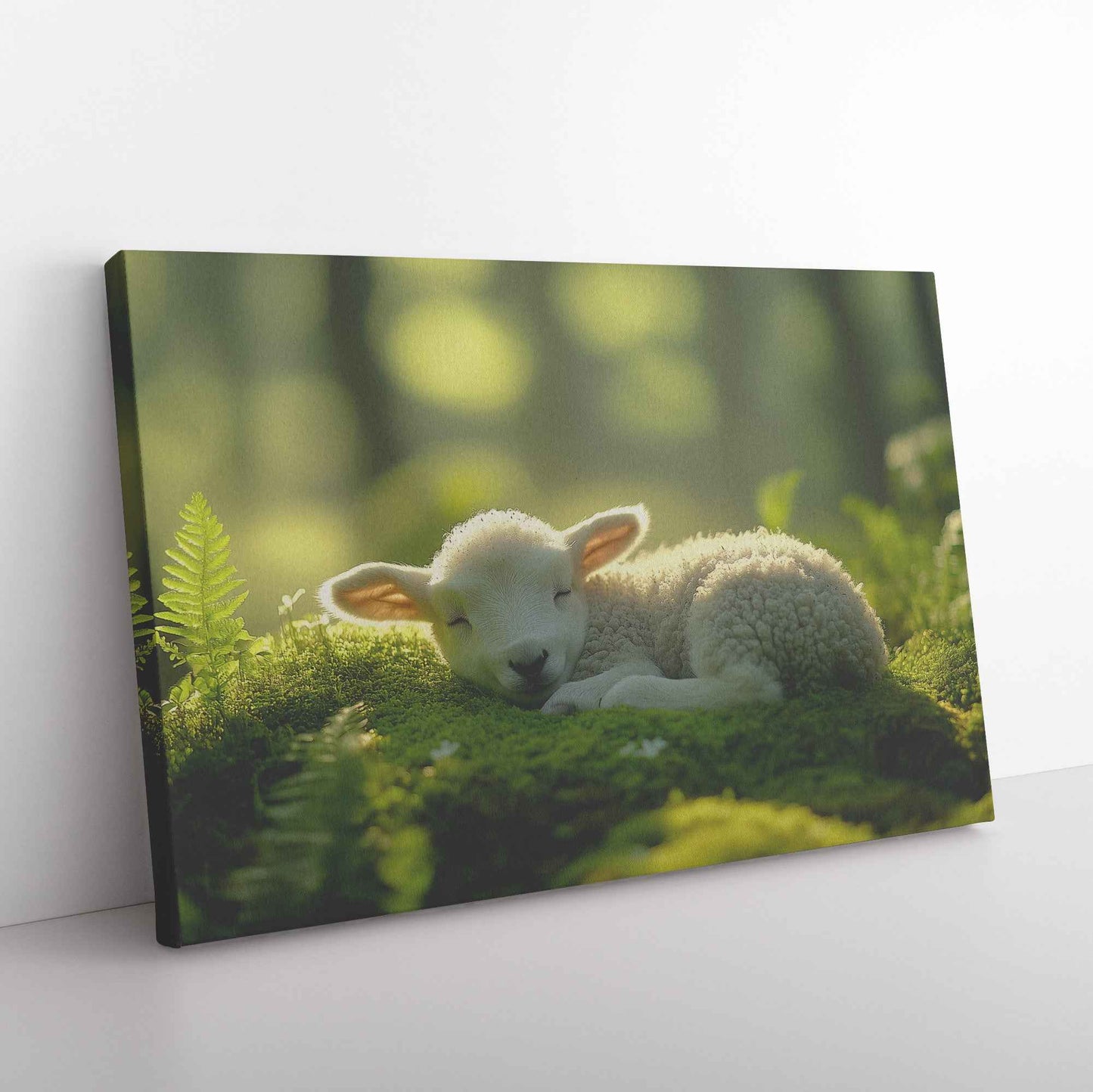 Serene Lamb in Ethereal Light Embracing Nature's Tranquility   Christian Canvas Wall Art Decor