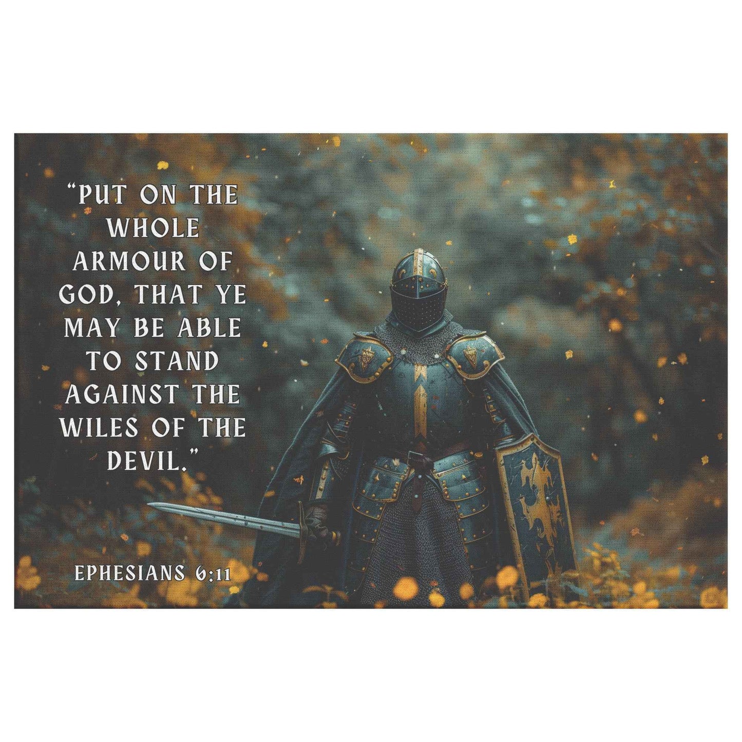 Strength in Faith Knight with the Whole Armor of God   Ephesians 611 Christian Canvas Wall Art Decor